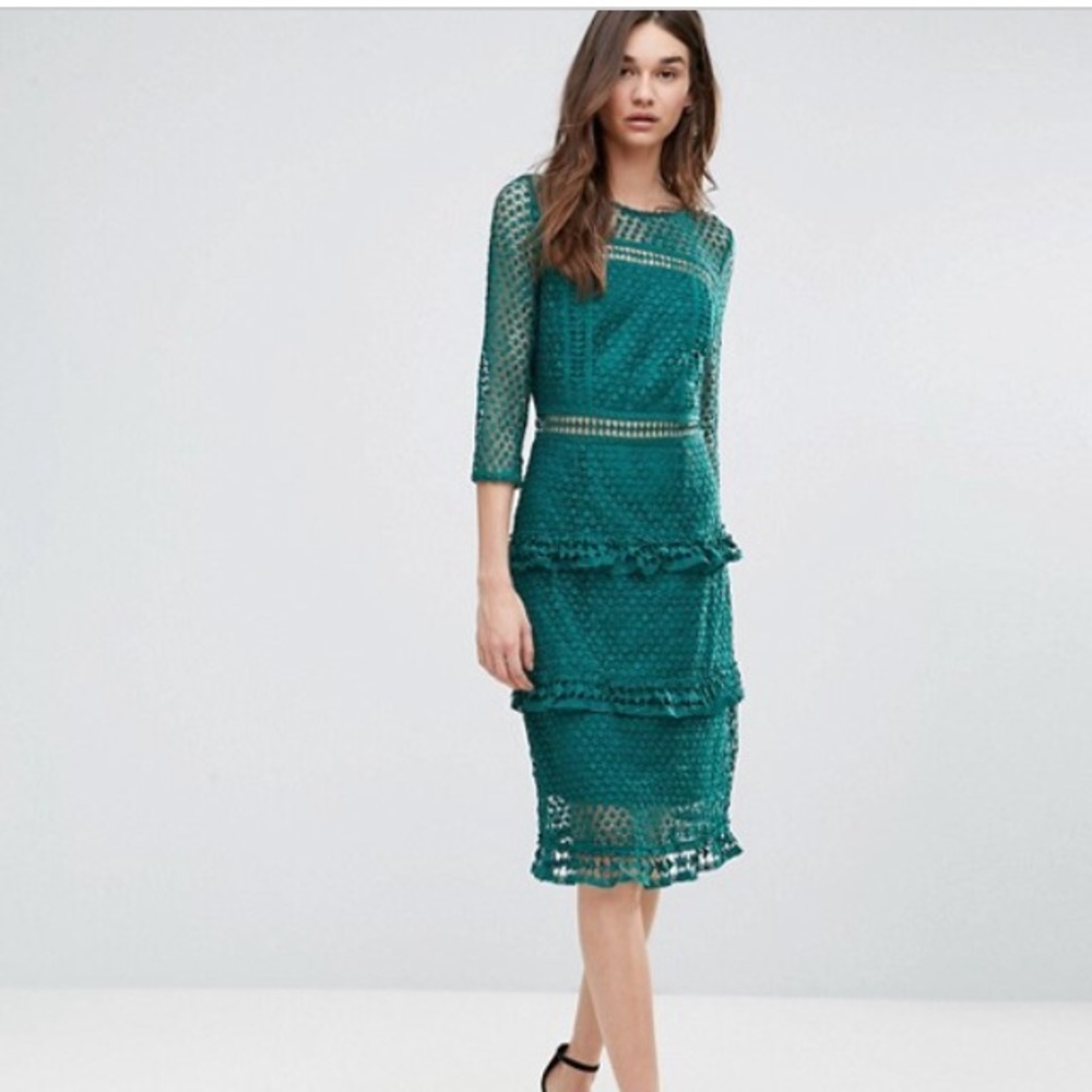 Olive Green Layered Lace Dress by Liquorish